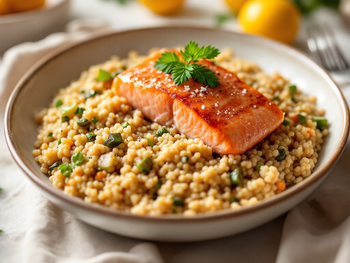 Cremiges Quinoa-Risotto mit gebratenem Lachsfilet