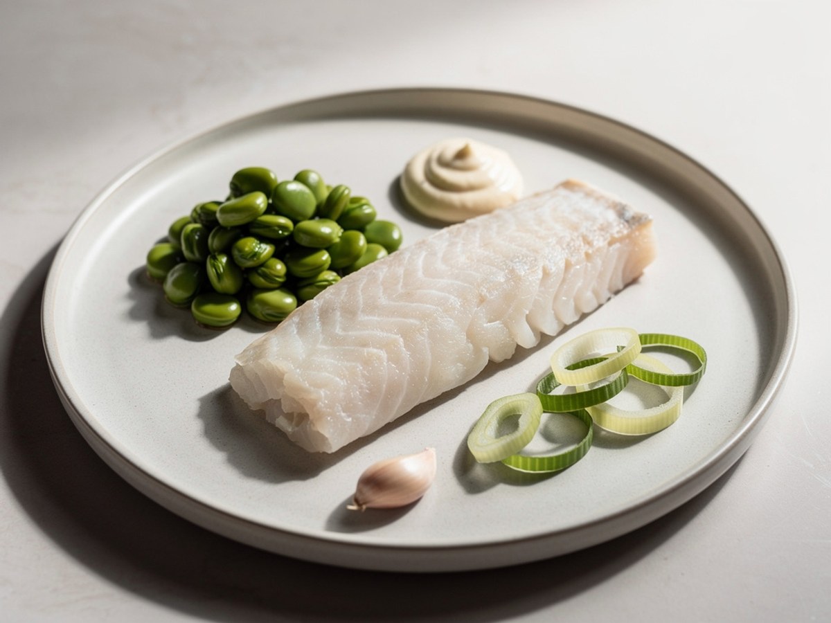 Gedämpfter Kabeljau mit Aioli und dicken Bohnen