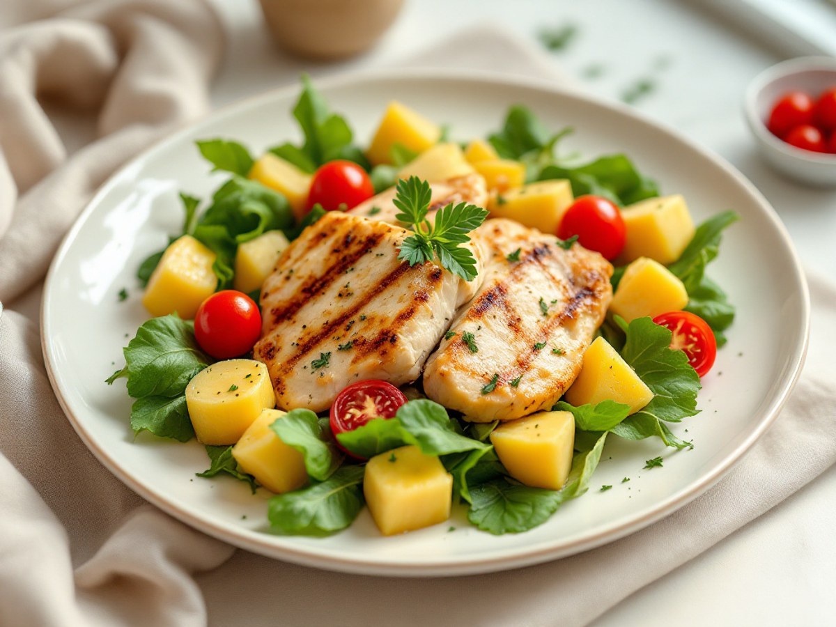Hähnchensalat mit Ananas, Kokos und Kirschtomaten